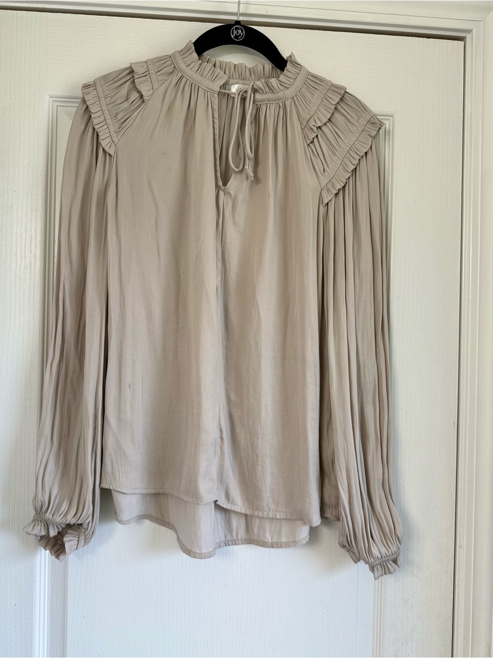 Vestique Beige Ruffle Yoke Long Sleeve Blouse